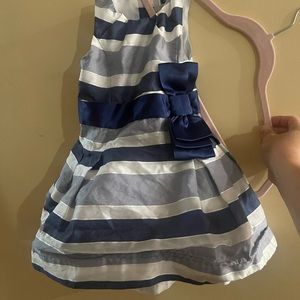 Janie and Jack blue and white wide striped dress with organza petticoat